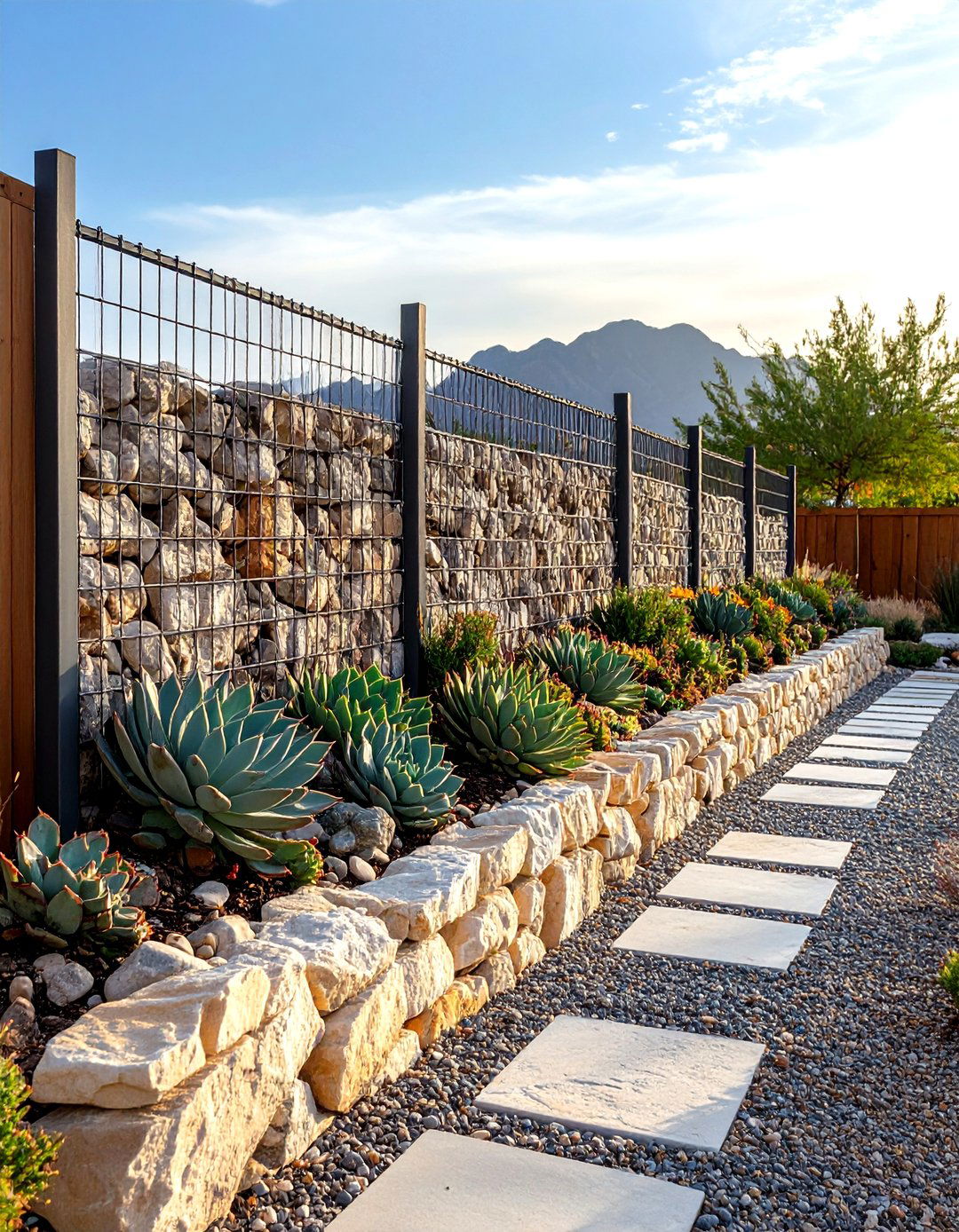 The Gabion Wall Garden - 30 desert landscaping ideas