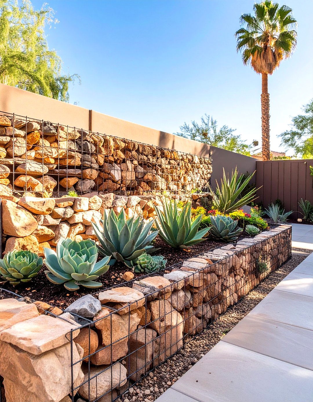 The Gabion Wall Garden - 30 arizona backyard ideas