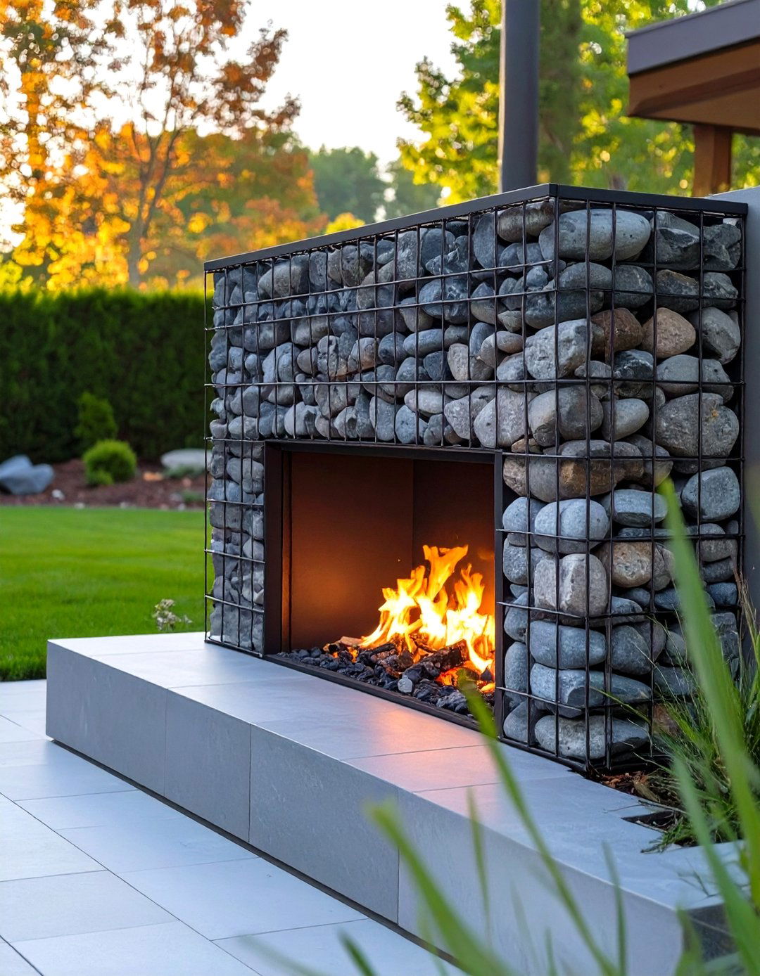 The Gabion Wall Outdoor Fireplace - 30 modern outdoor fireplace ideas