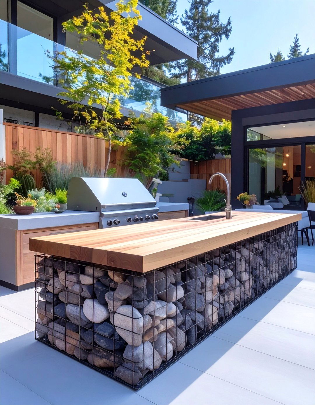 The Gabion Wall Outdoor Kitchen Base - 30 cheap simple outdoor kitchen ideas