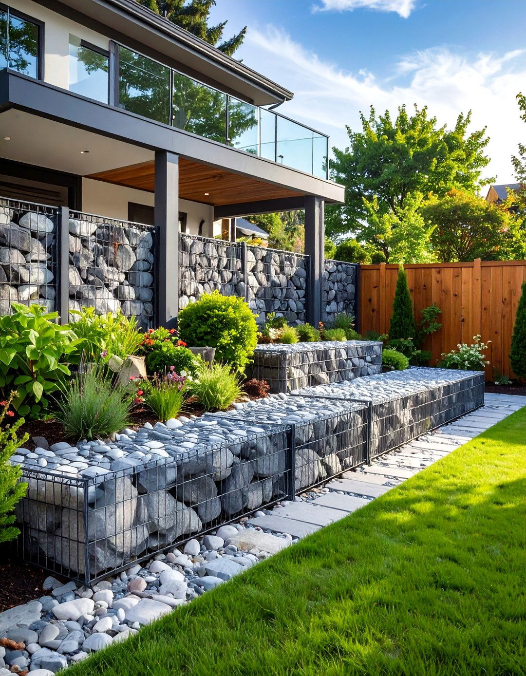 The Gabion Wall System - 30 down sloped backyard ideas