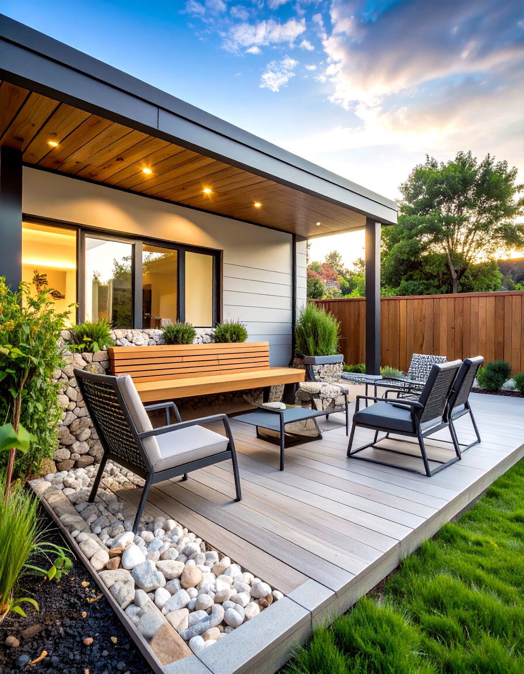 The Gabion Wall with Natural Stone - 30 deck privacy ideas