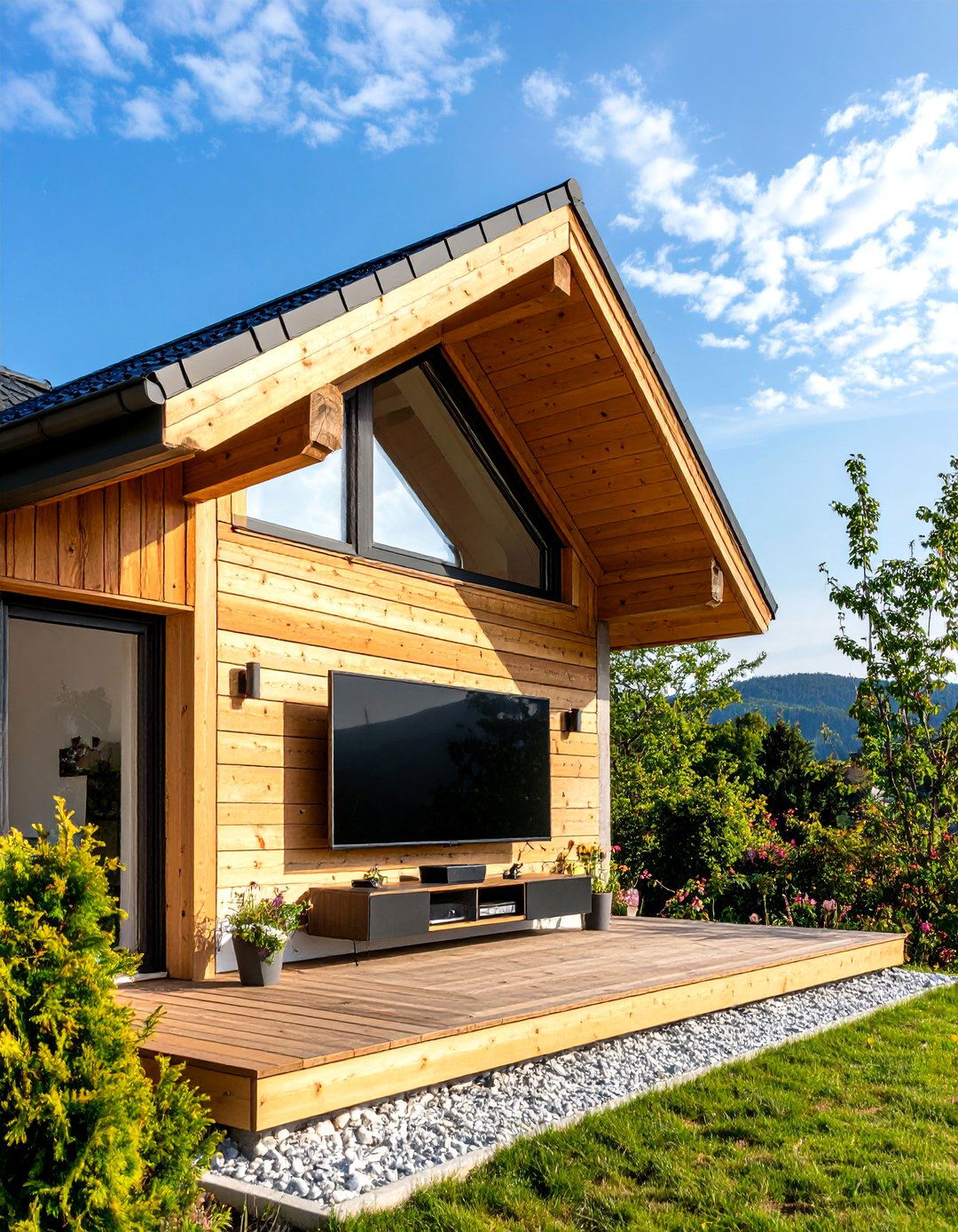 The Gable Roof TV Cover - 30 diy outdoor tv ideas