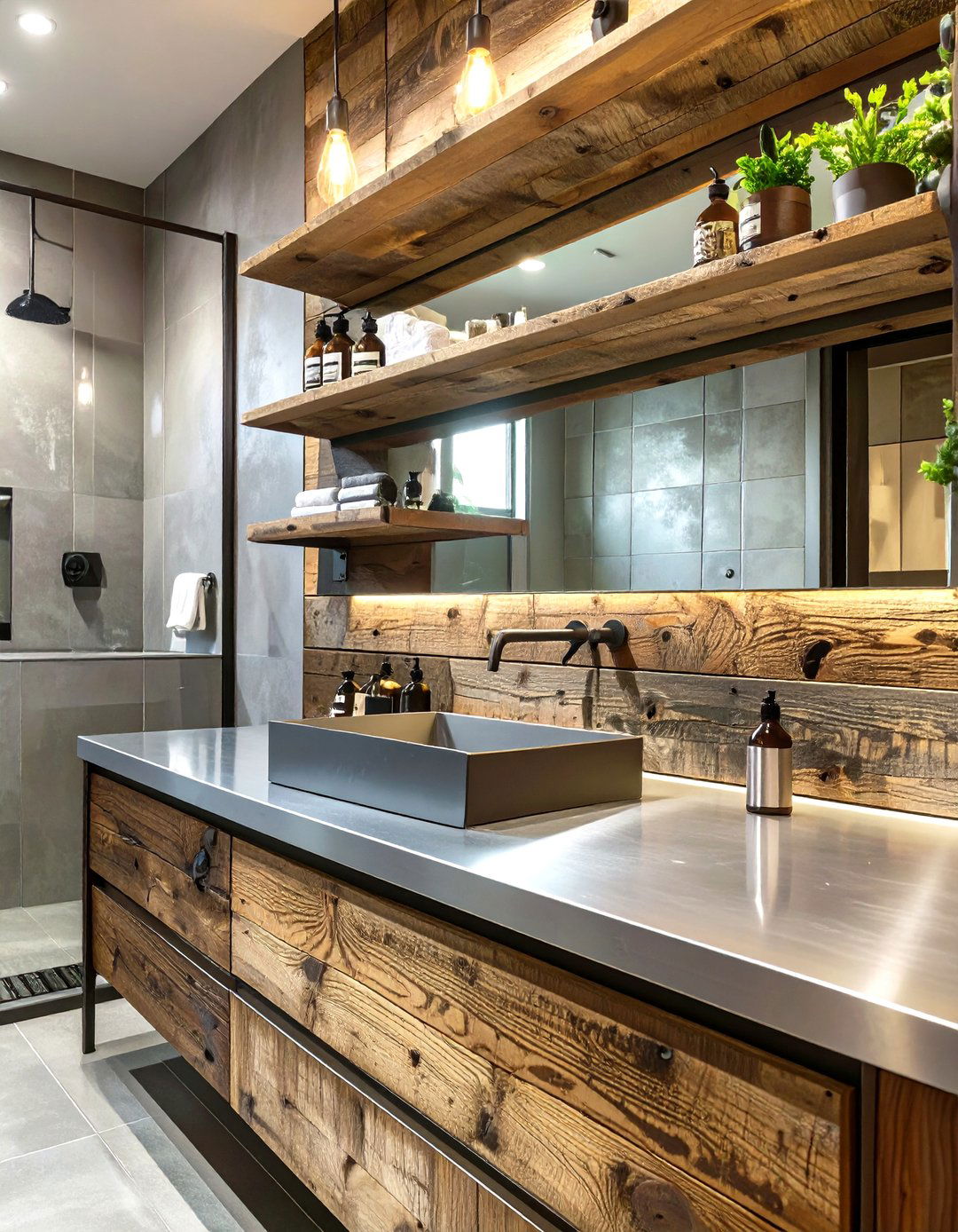 The Galvanized Steel and Wood Bathroom - 30 industrial bathroom ideas