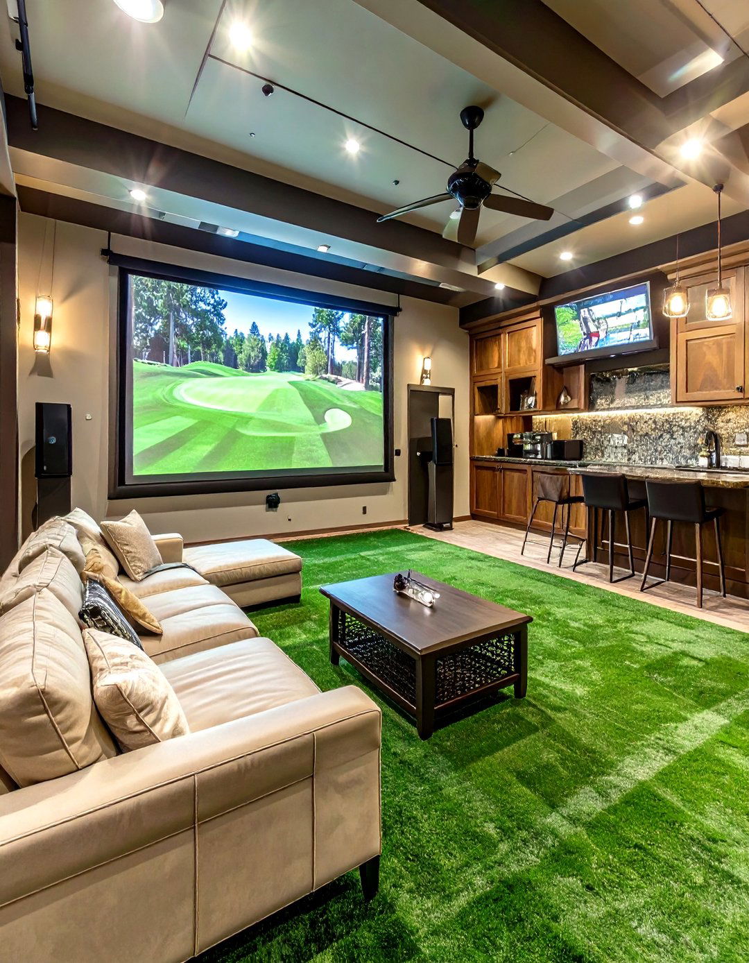The Garage Golf Simulator Lounge - 30 garage game room ideas