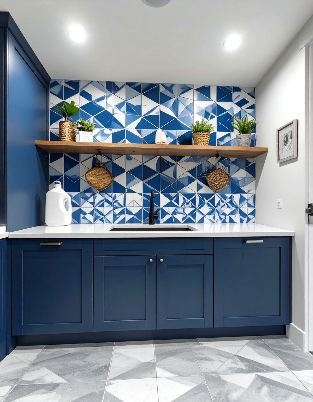 The Garage Laundry with a Tile Backsplash