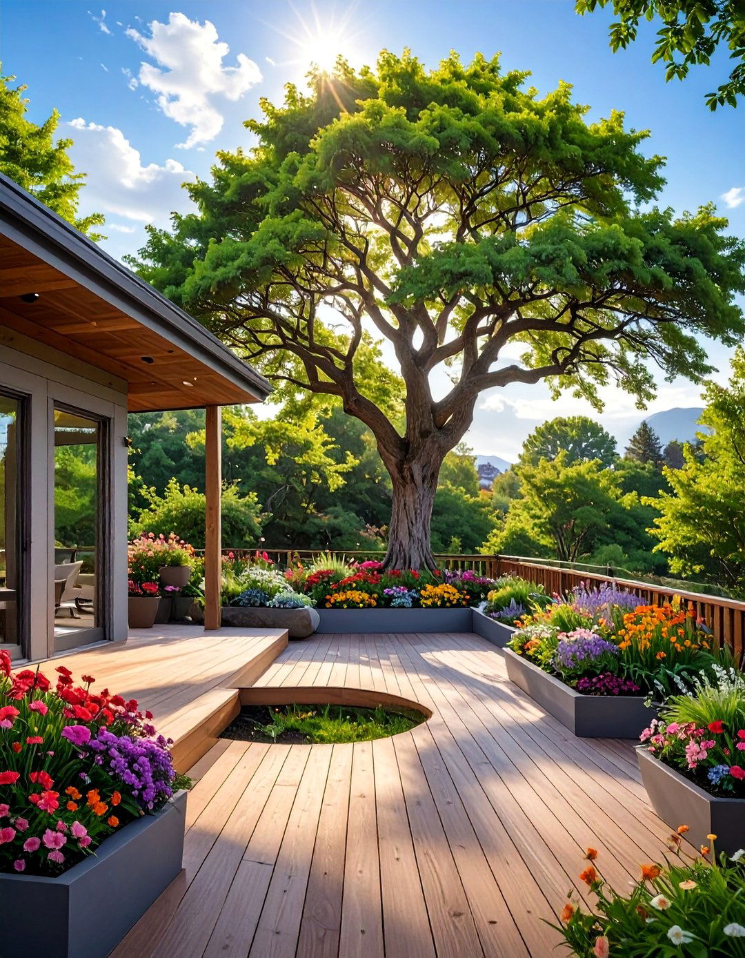 The Garden Integrated Backyard Deck - 30 deck ideas for backyard