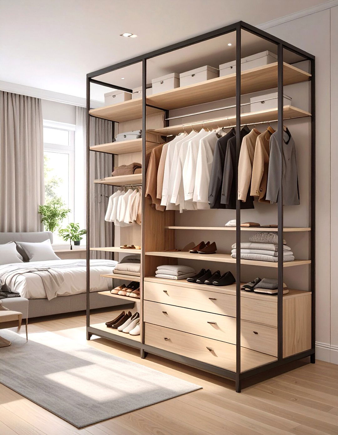 The Garment Rack and Shelf Combo - 30 open closet ideas