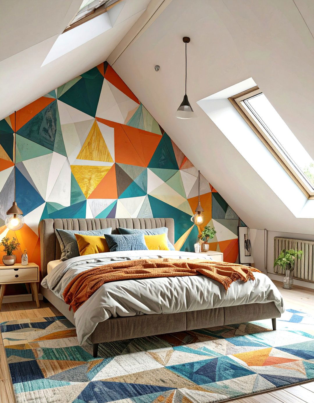 The Geometric Accent Bedroom - 30 low sloped ceiling bedroom ideas