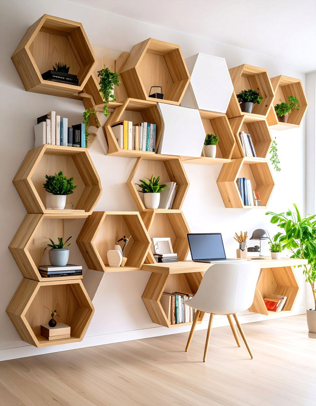 The Geometric Cubby Wall - 30 home office storage ideas