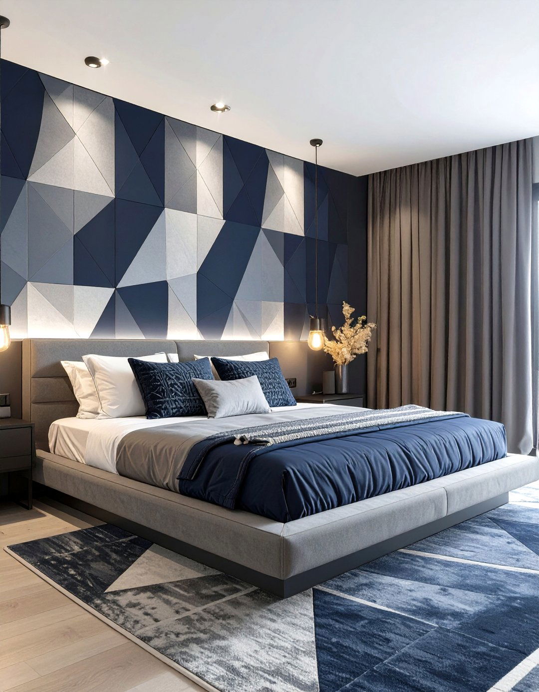 The Geometric Modern Bedroom - 30 navy blue and grey bedroom ideas
