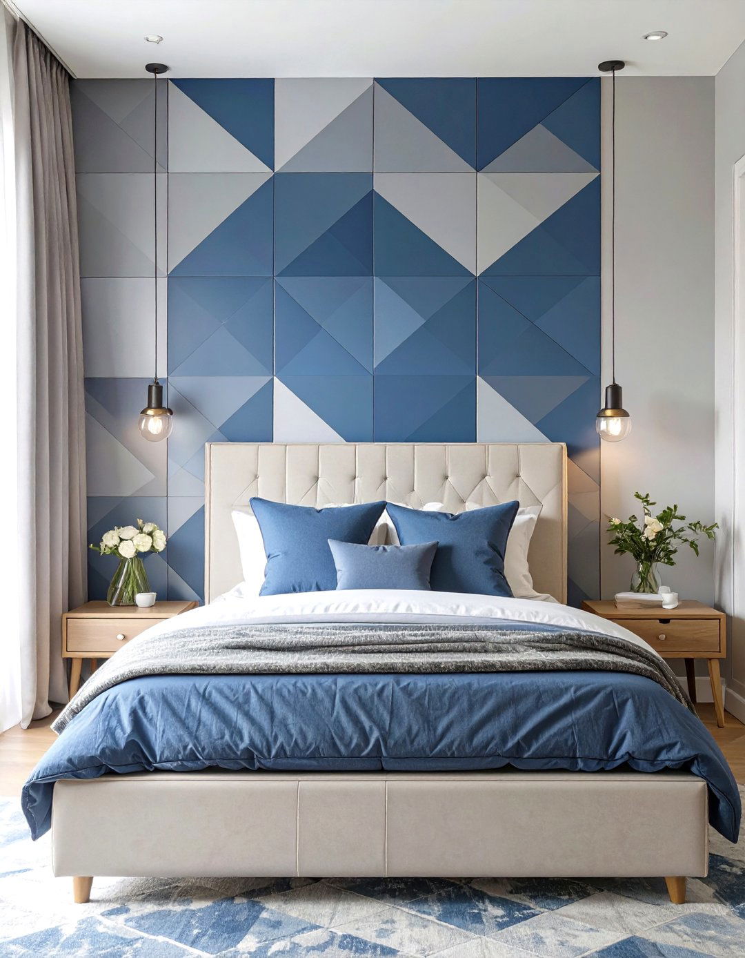 The Geometric Navy Accent Bedroom - 30 dark blue bedroom ideas