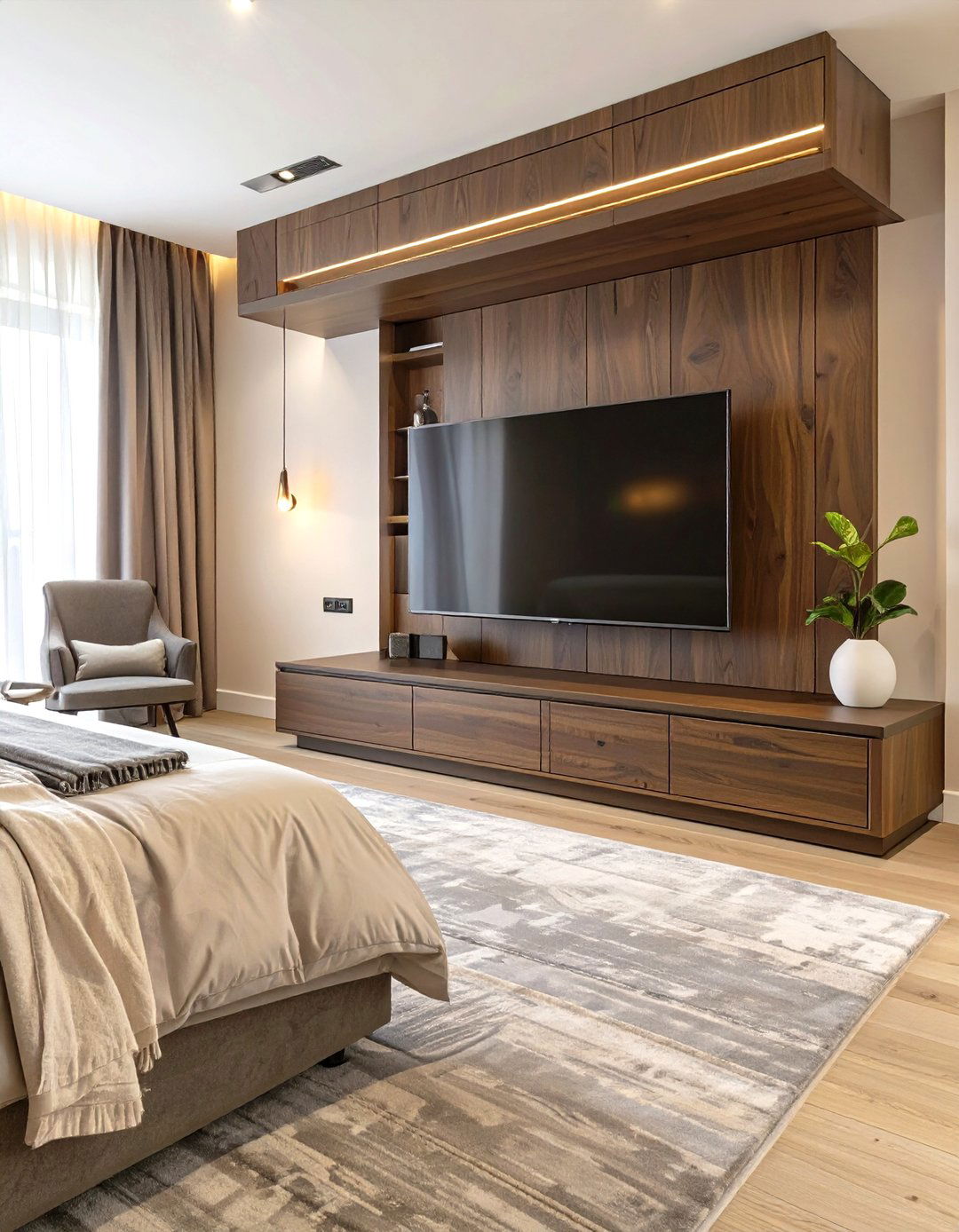 The Geometric Painted Mural Bedroom Wall - 30 master bedroom tv wall ideas