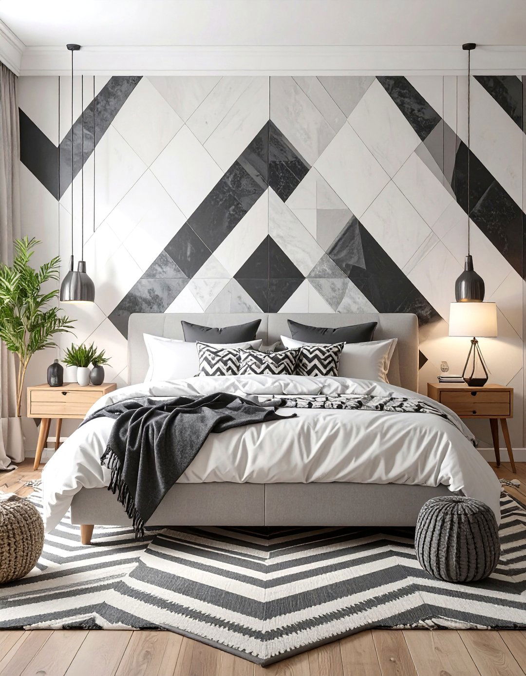 The Geometric Pattern Play Bedroom - 30 black and white bedroom ideas