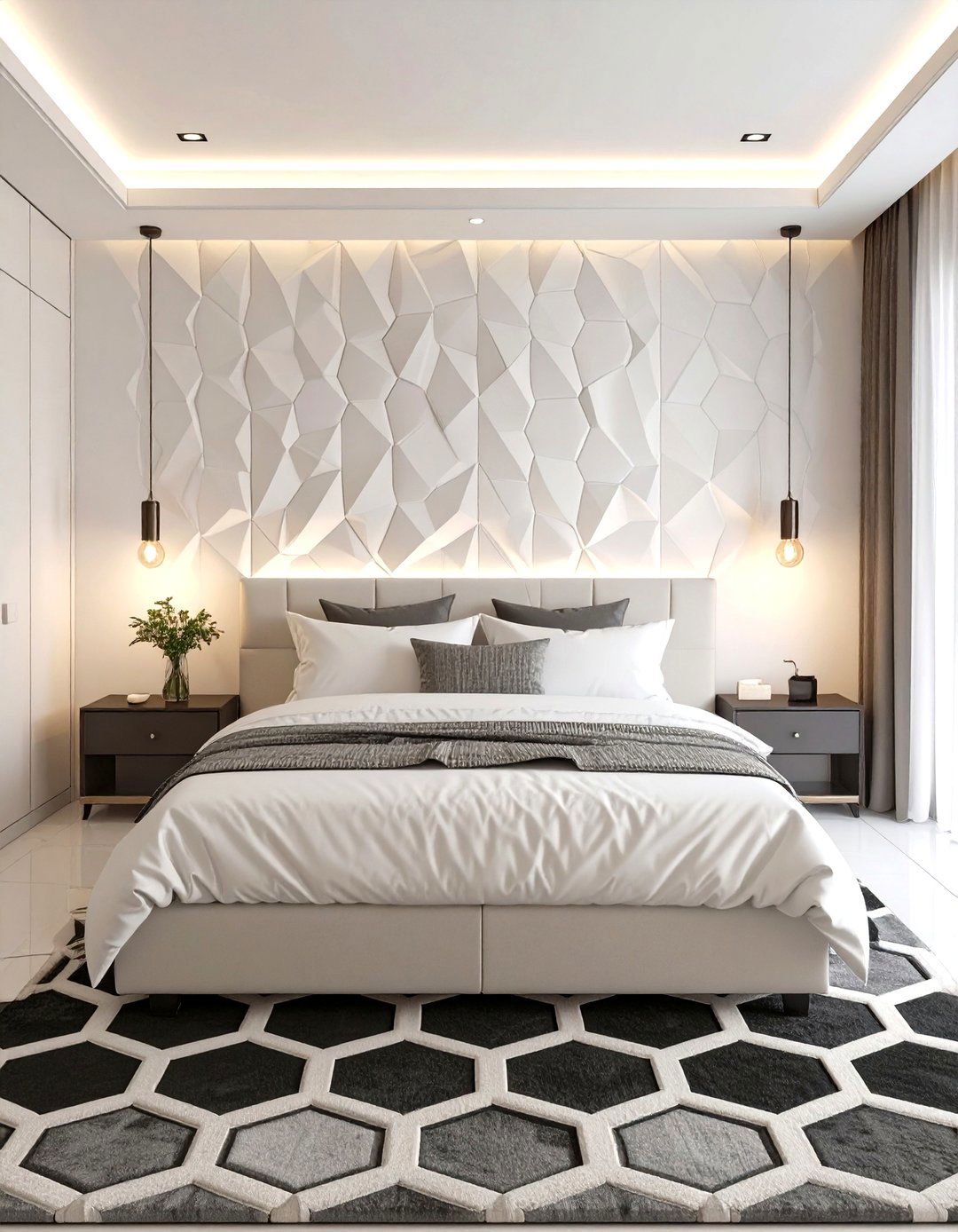 The Geometric Patterned White Bedroom - 30 modern white bedroom ideas