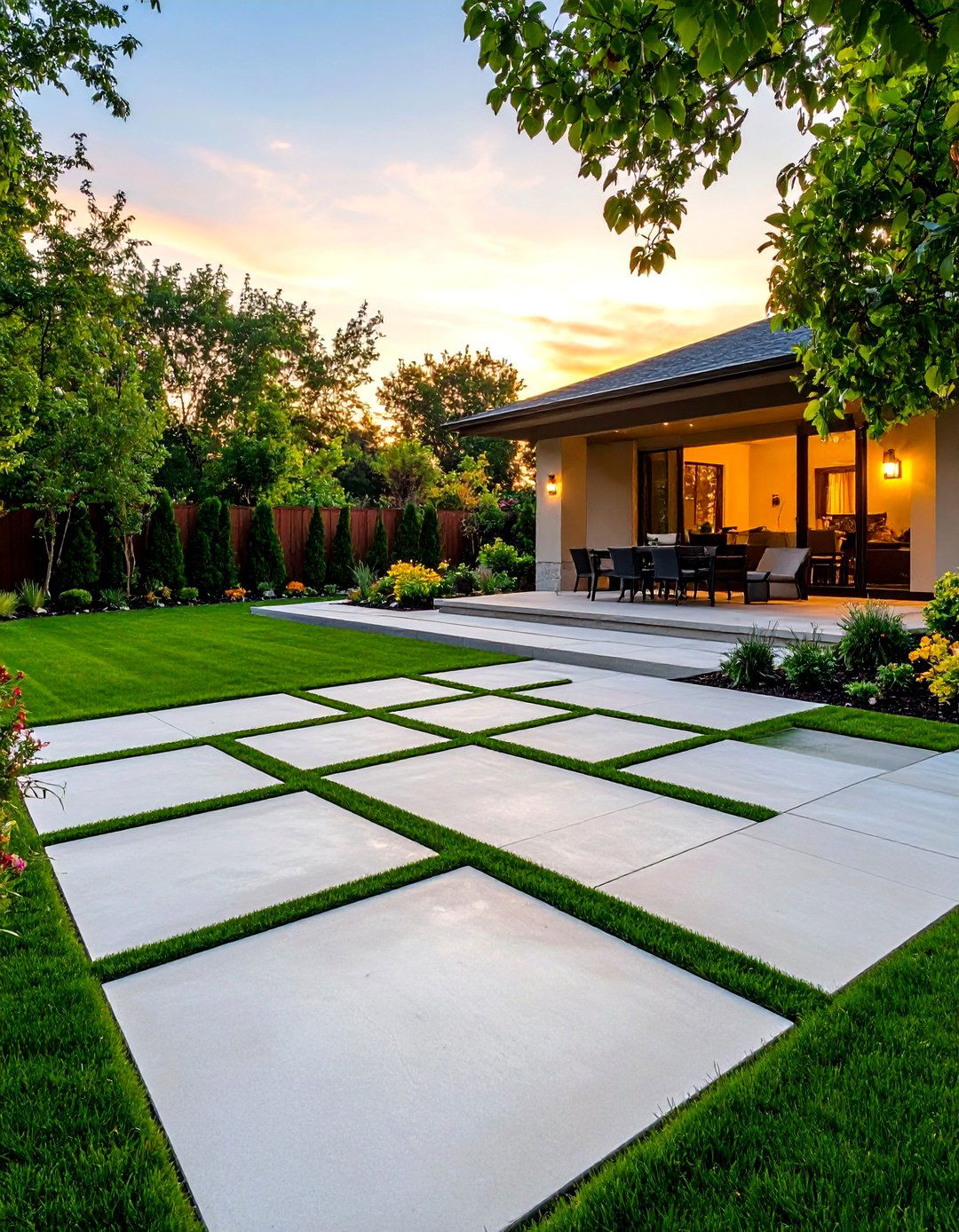 The Geometric Paver Patio with Grass Inlays - 30 backyard hardscape ideas