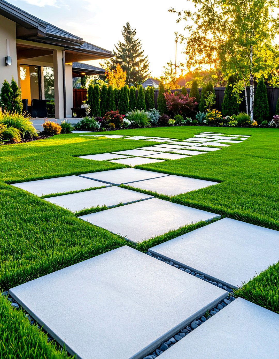 The Geometric Paver and Grass Driveway - 30 driveway landscape ideas