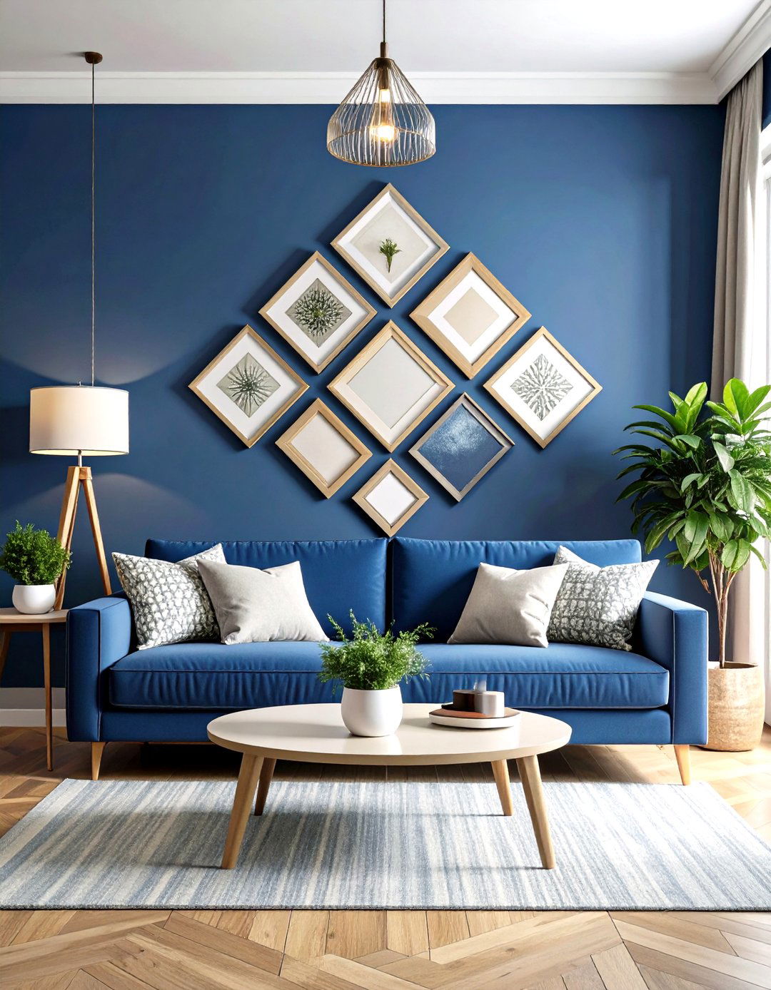 The Geometric Photo Arrangement - 30 living room photo wall ideas
