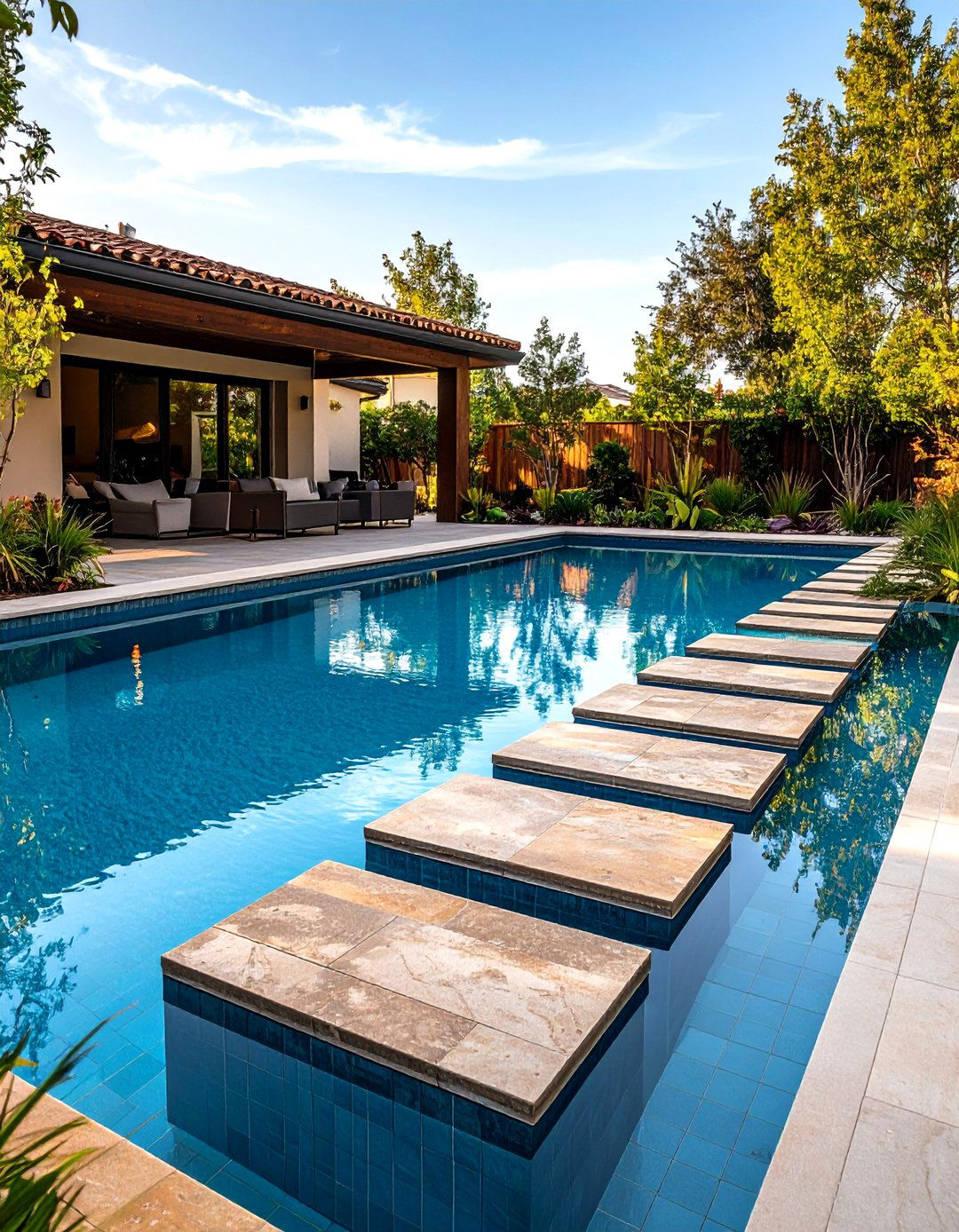 The Geometric Pool with Stepping Stones - 30 backyard ideas with pool