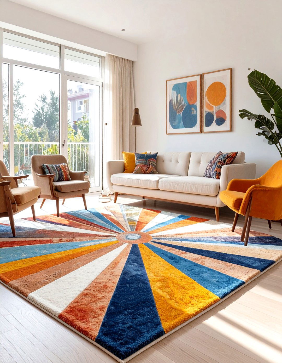 The Geometric Rug as an Anchor - 30 mid century interior design ideas