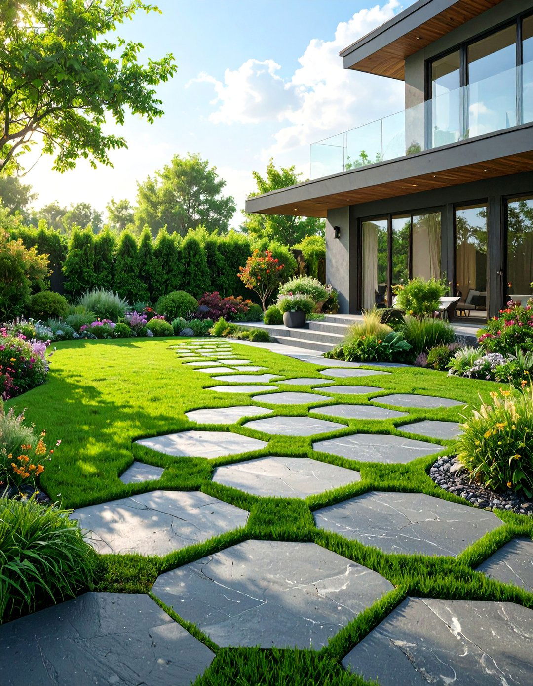 The Geometric Turf and Hardscape Mix - 30 backyard turf ideas