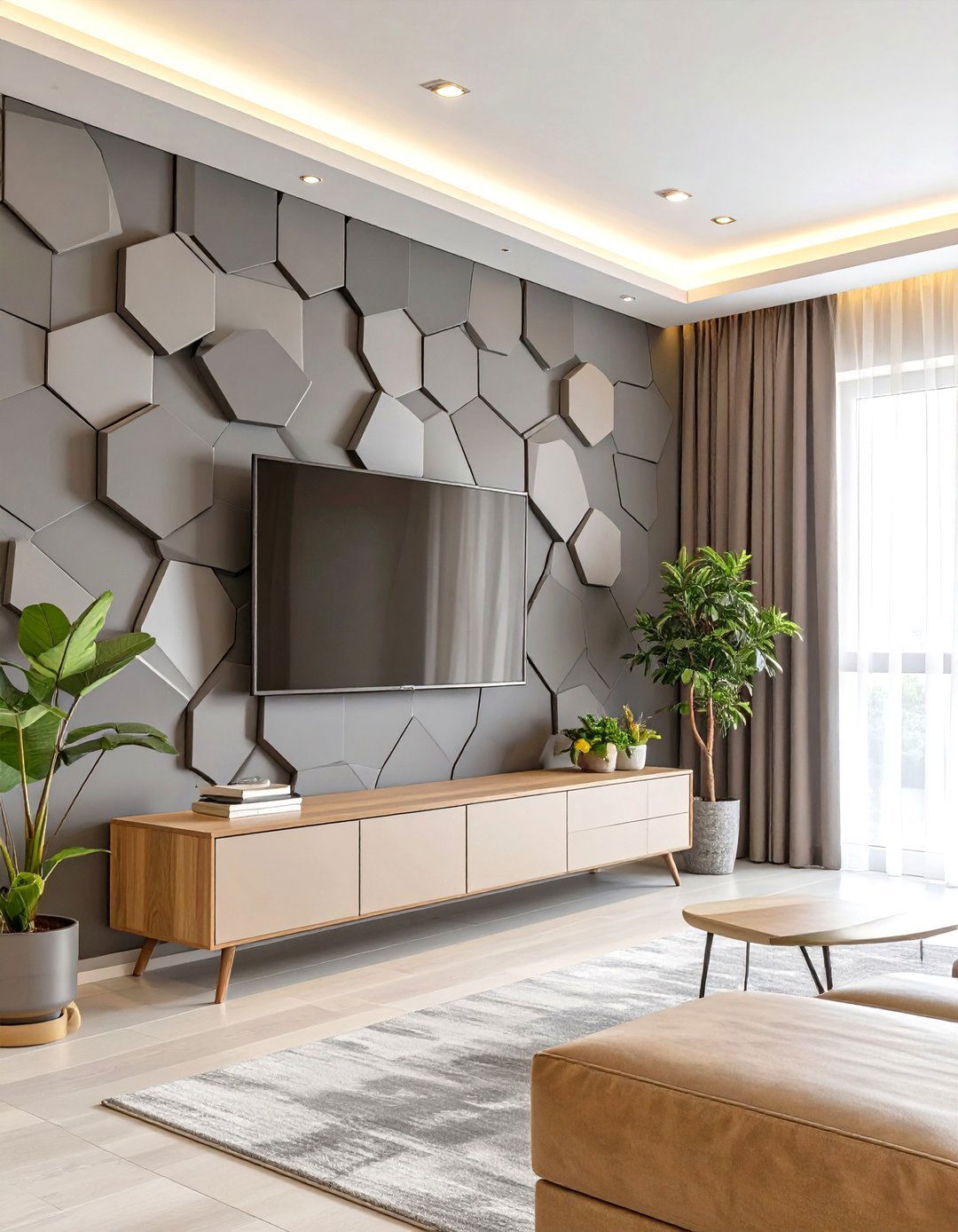 The Geometric Wall Treatment Living Room - 30 modern living room ideas with tv