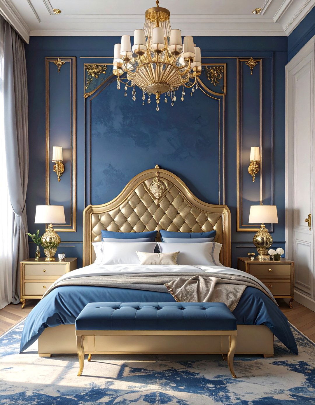 The Gilded Art Deco Bedroom - 30 dark blue bedroom ideas