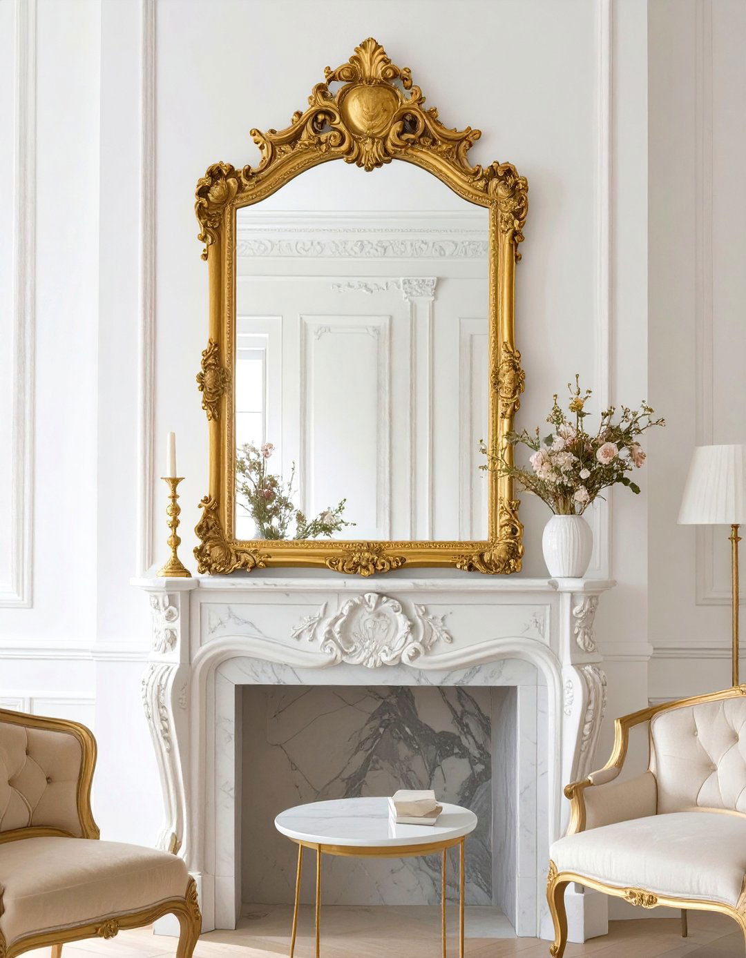 The Gilded Mirror and Mantelpiece Combination - 30 french interior design ideas