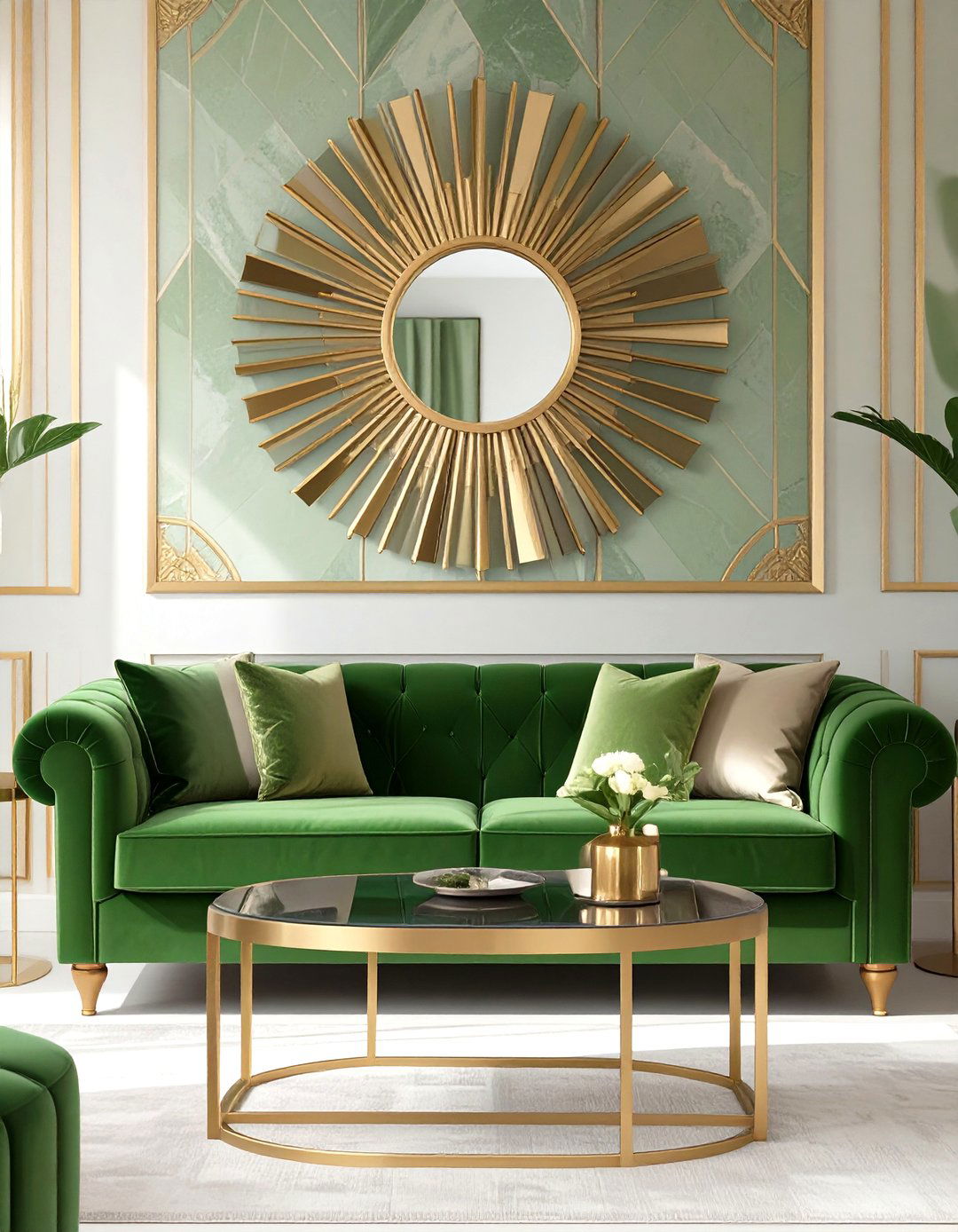 The Glam Art Deco Living Room - 30 olive green sofa living room ideas