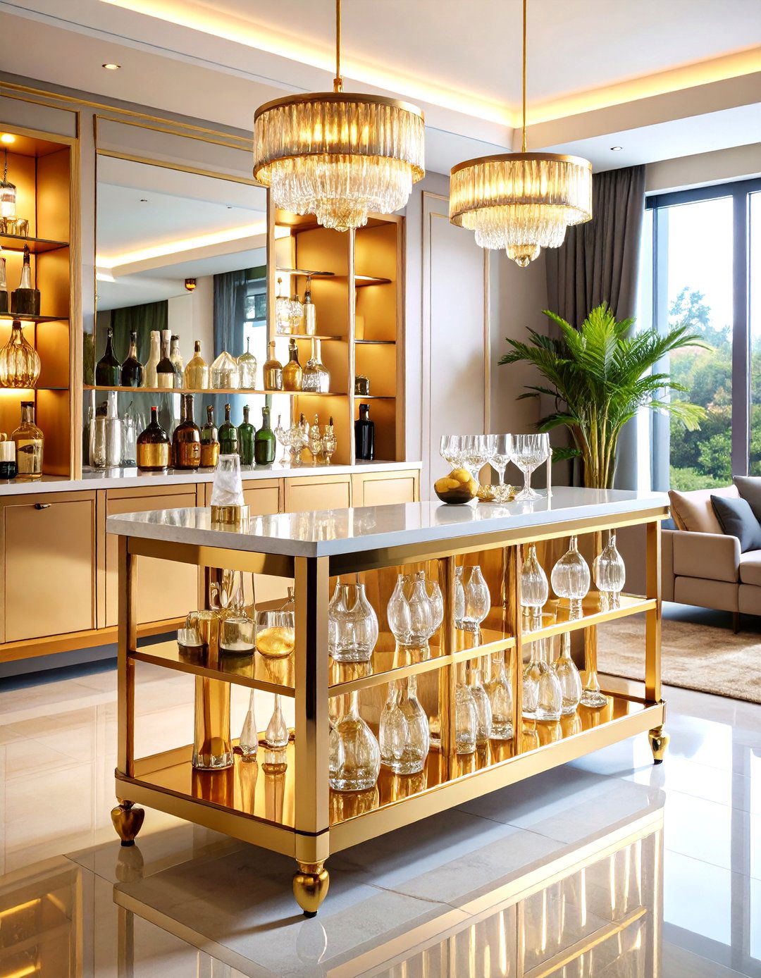 The Glamorous Art Deco Bar Cart - 30 living room bar ideas
