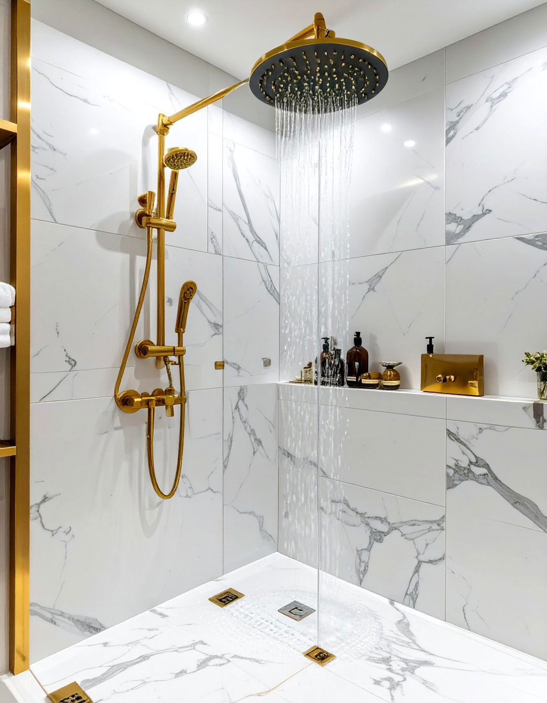 The Glamorous Gold Fixture Shower - 30 bathroom shower designs