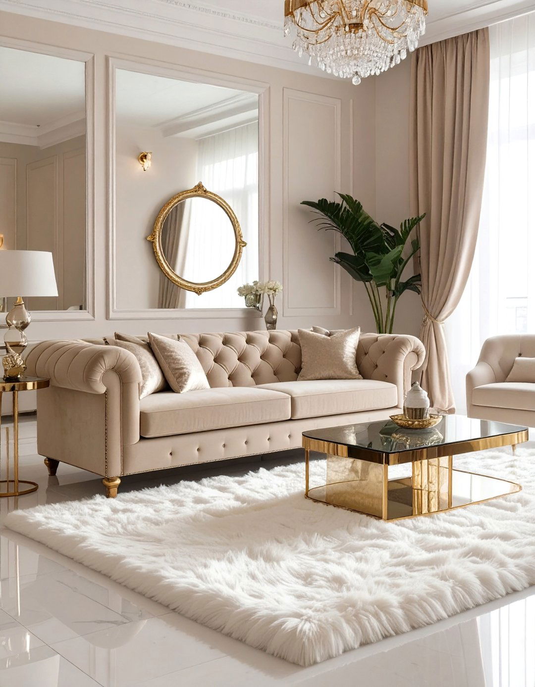 The Glamorous Hollywood Regency Look - 30 beige couch living room ideas