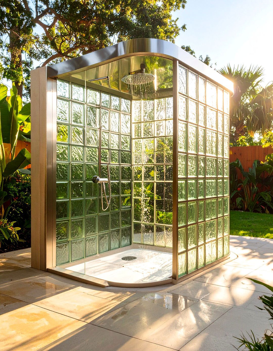 The Glass Block Wall Shower - 30 backyard outdoor shower ideas
