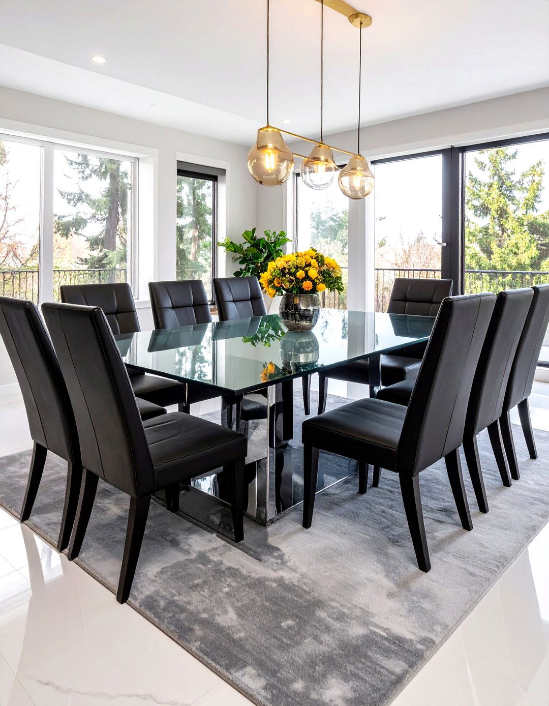 The Glass Dining Table and Leather Chairs - 30 80s interior design ideas
