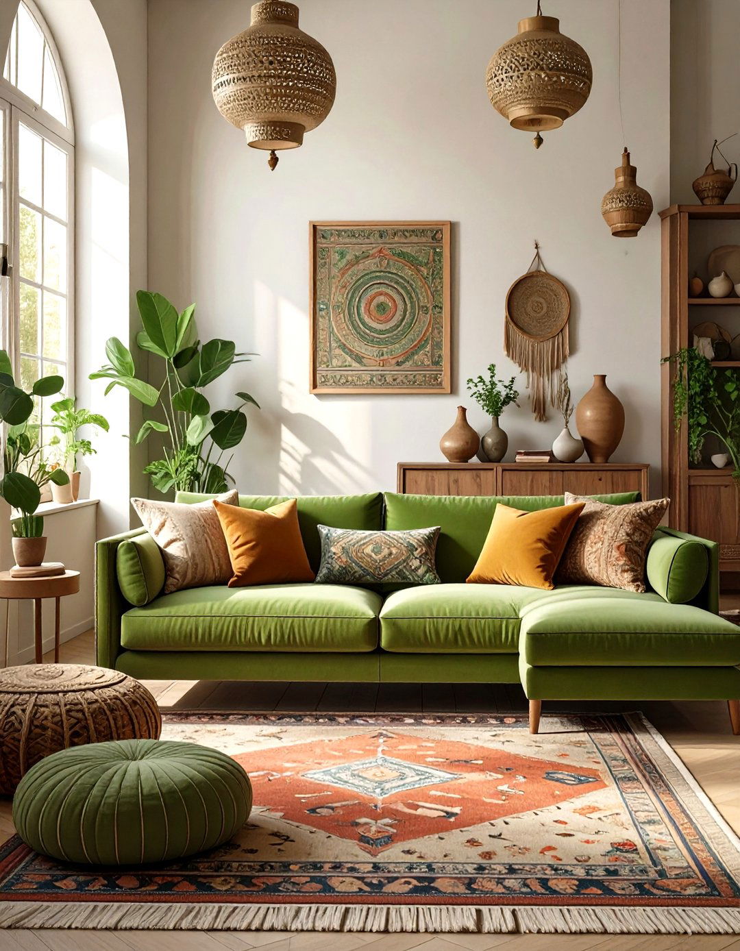 The Global Inspired Living Room - 30 olive green sofa living room ideas