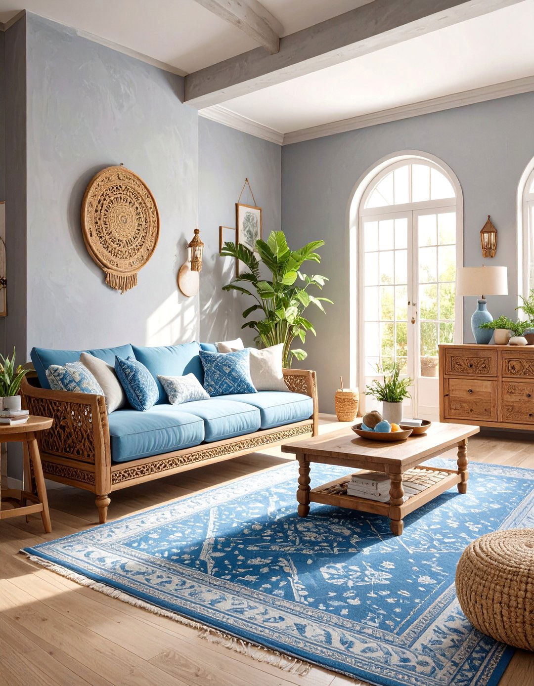 The Global Inspired Periwinkle and Slate Grey Living Room - 30 blue and grey living room ideas