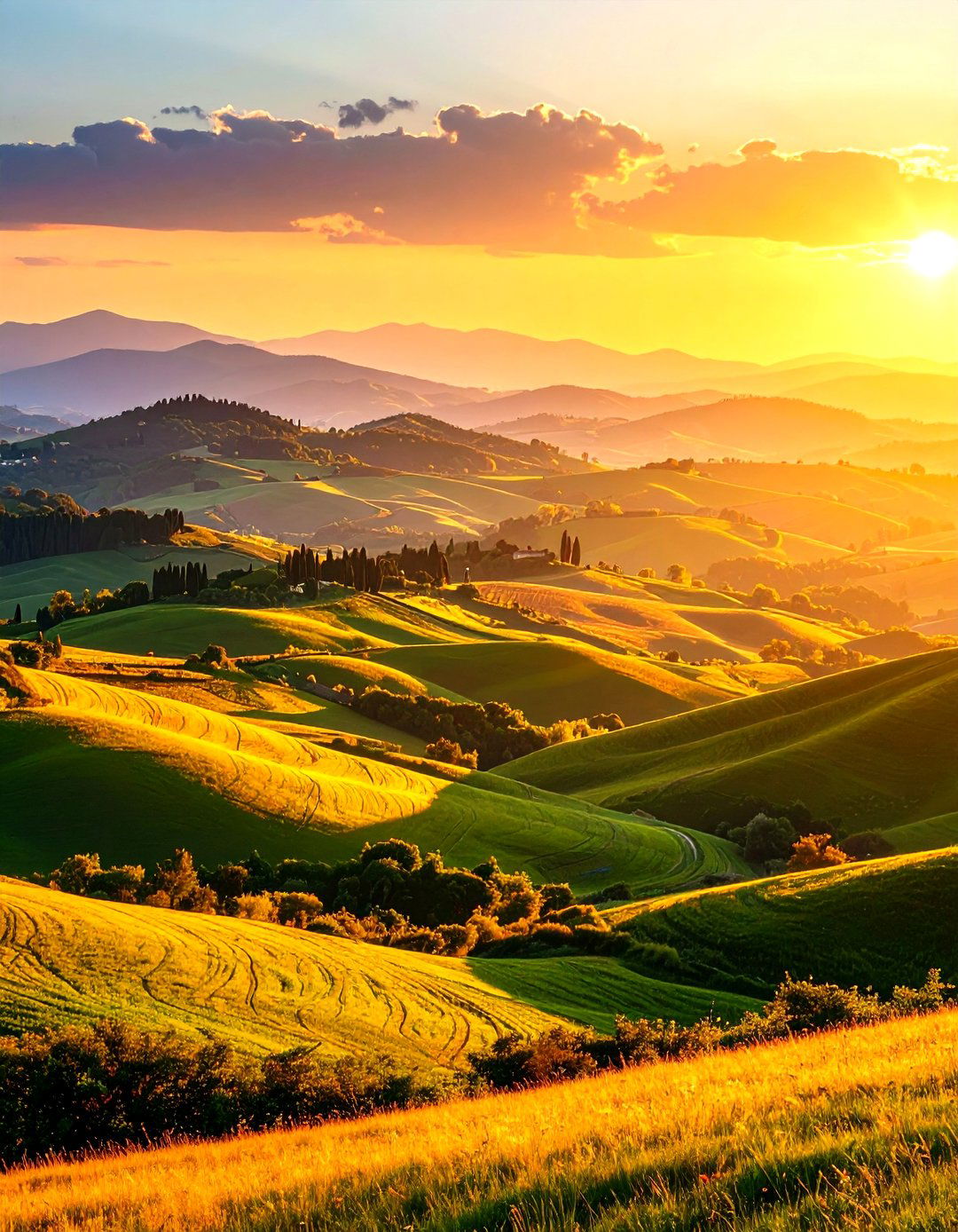 The Golden Hour Over Rolling Hills - 30 landscape painting ideas