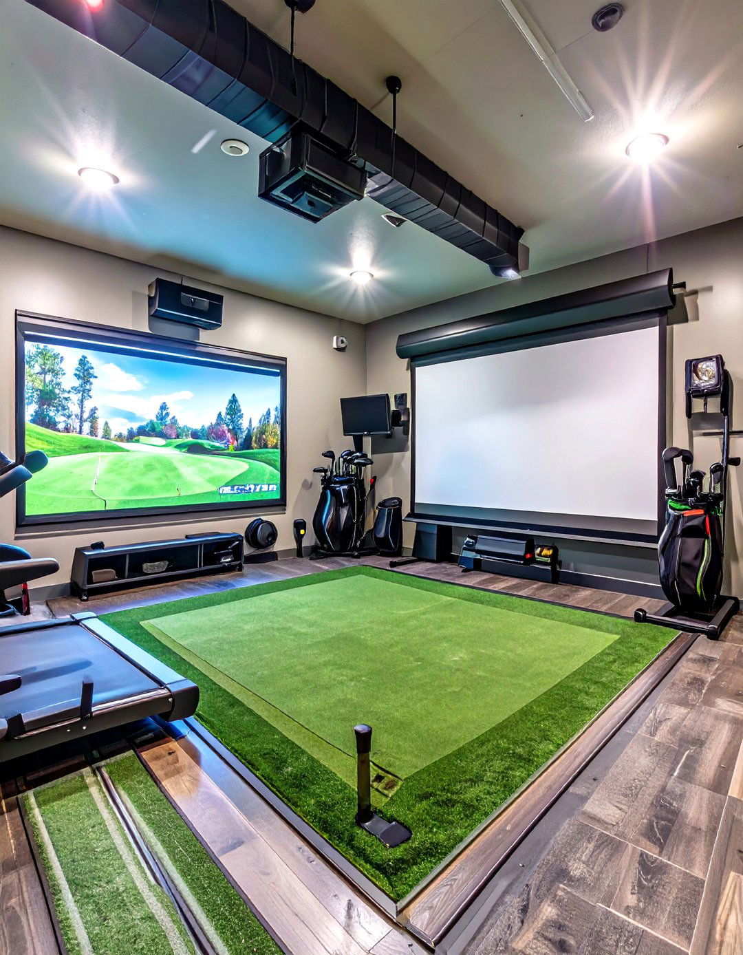 The Golf Simulator Garage Gym - 30 garage home gym ideas