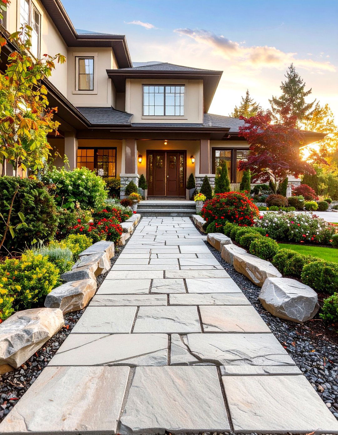 The Grand Flagstone Entrance Walkway - 30 front walkway landscaping ideas