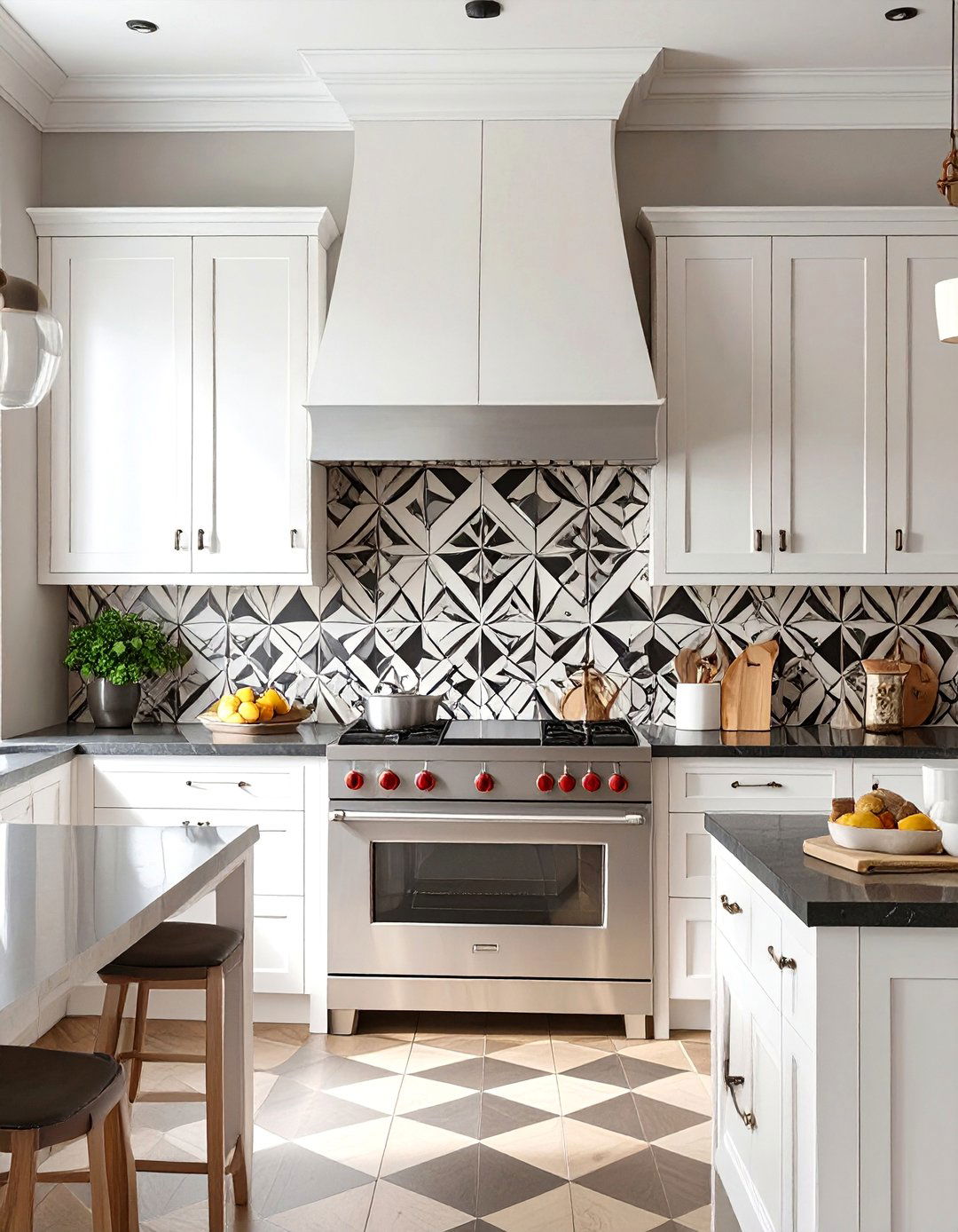 The Graphic Backsplash Kitchen - 30 black and white kitchen ideas
