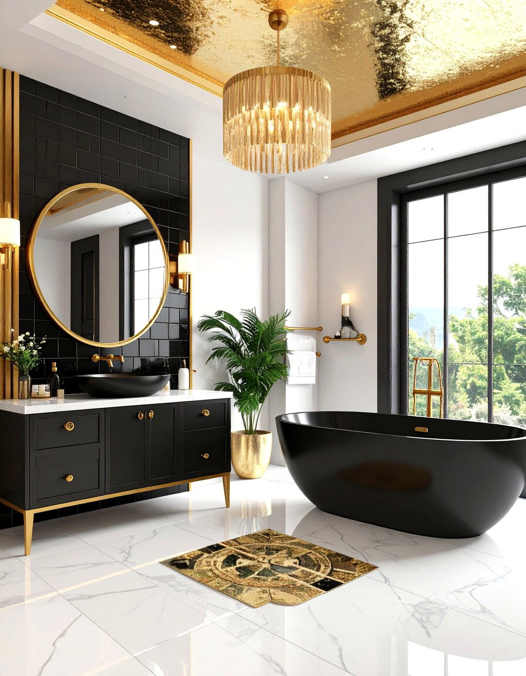 The Graphic Black and Gold Bathroom - 30 1920s interior design ideas