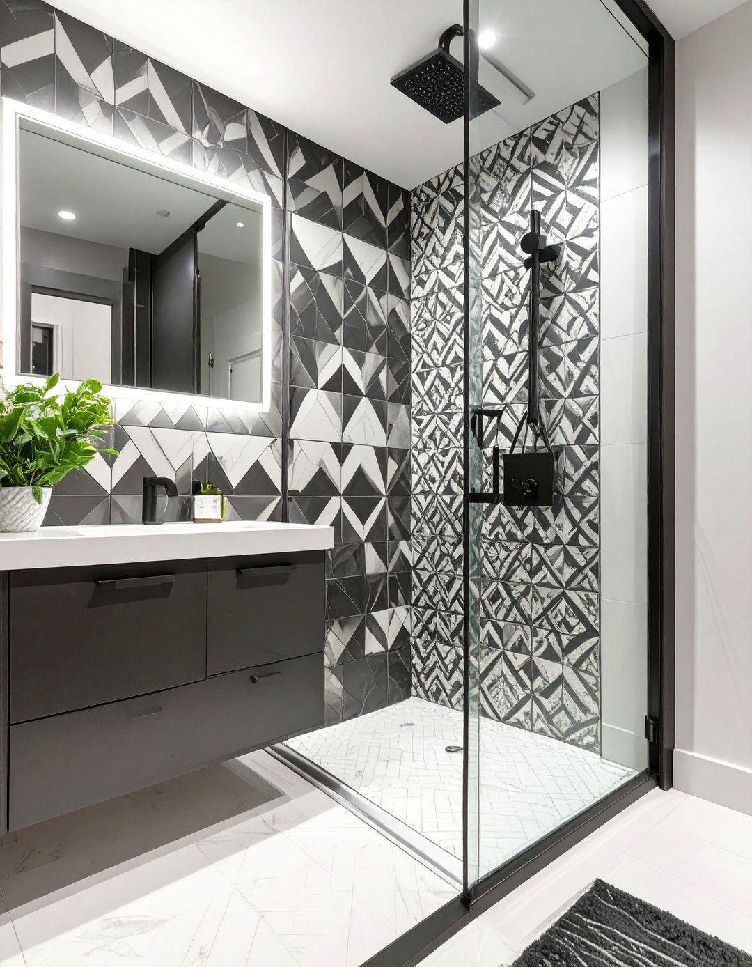 The Graphic Black and White Shower - 30 bathroom shower designs