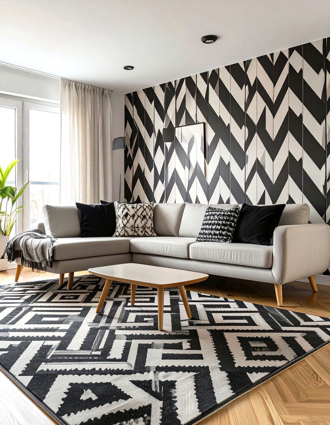 The Graphic and Geometric Patterned Living Room - 30 mid century living room ideas