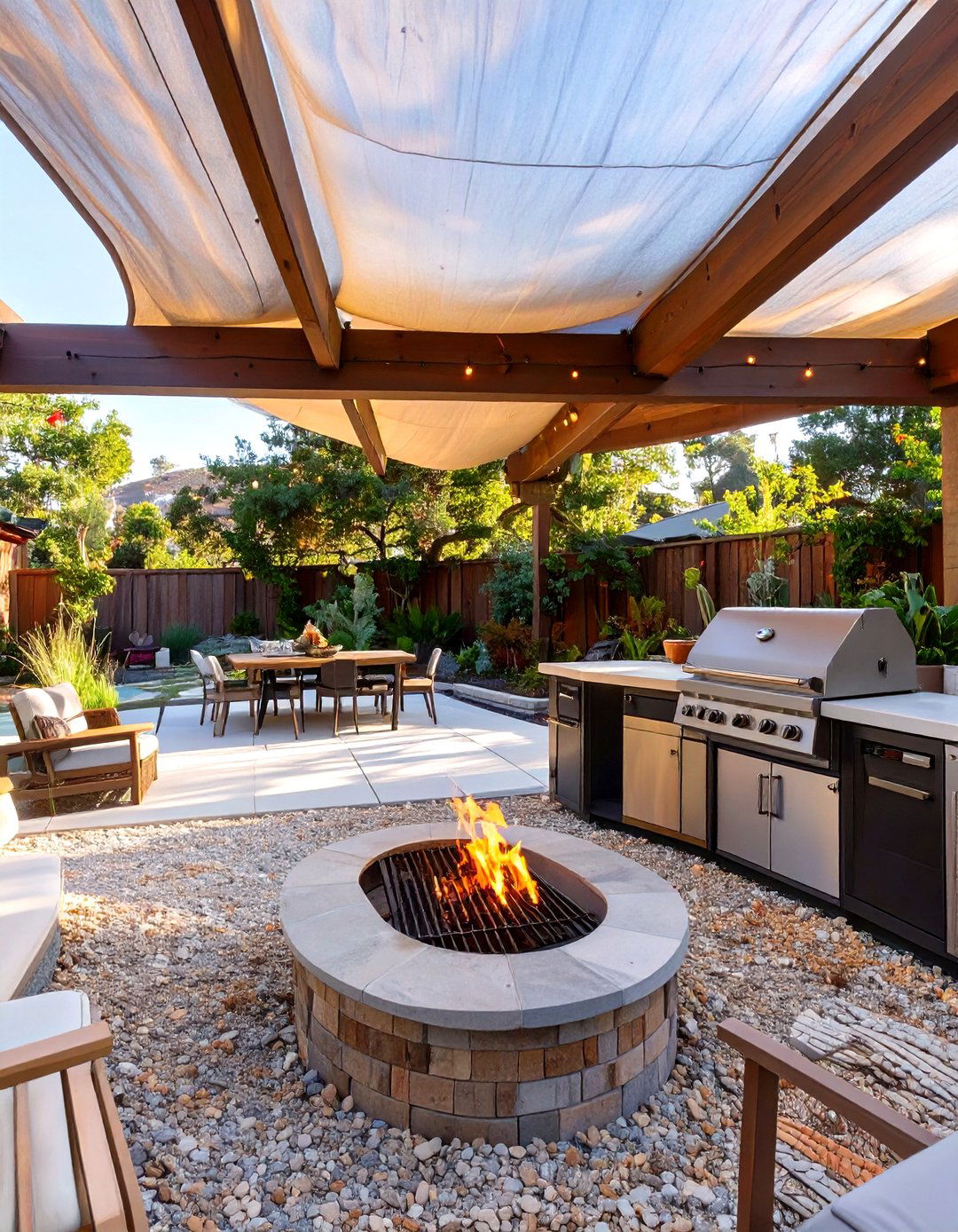 The Gravel Floor and Fire Pit Combo - 30 inexpensive covered outdoor kitchen ideas
