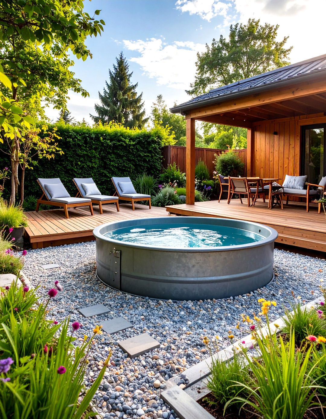 The Gravel Patio with Stock Tank Pool - 30 gravel backyard ideas