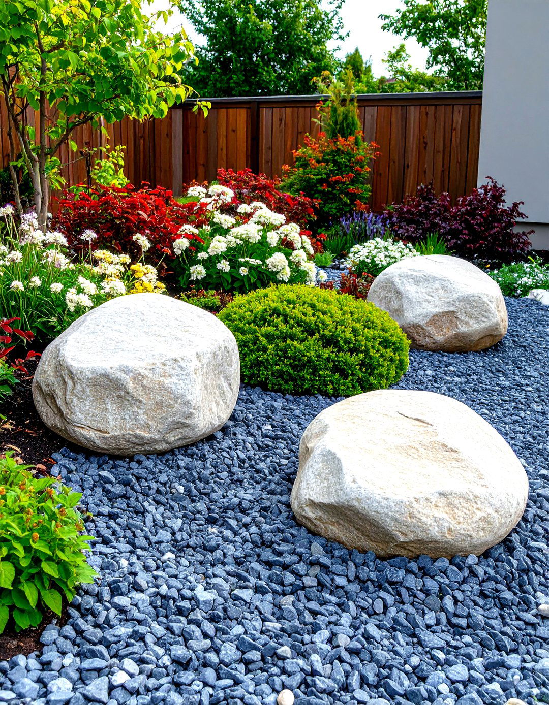 The Gravel and Boulder Composition - 30 landscape ideas for front of house low maintenance