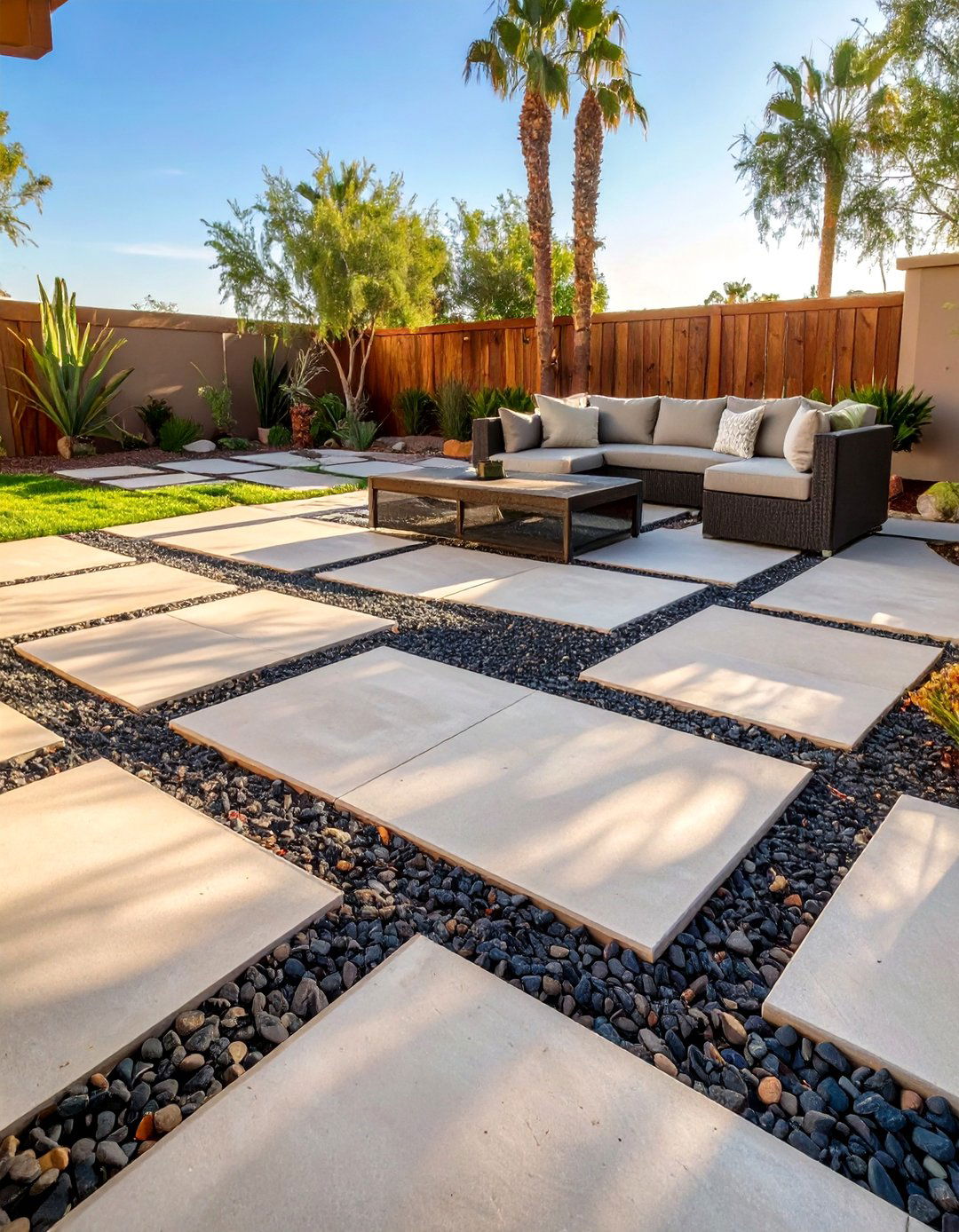 The Gravel and Paver Checkerboard Patio - 30 arizona backyard ideas on a budget