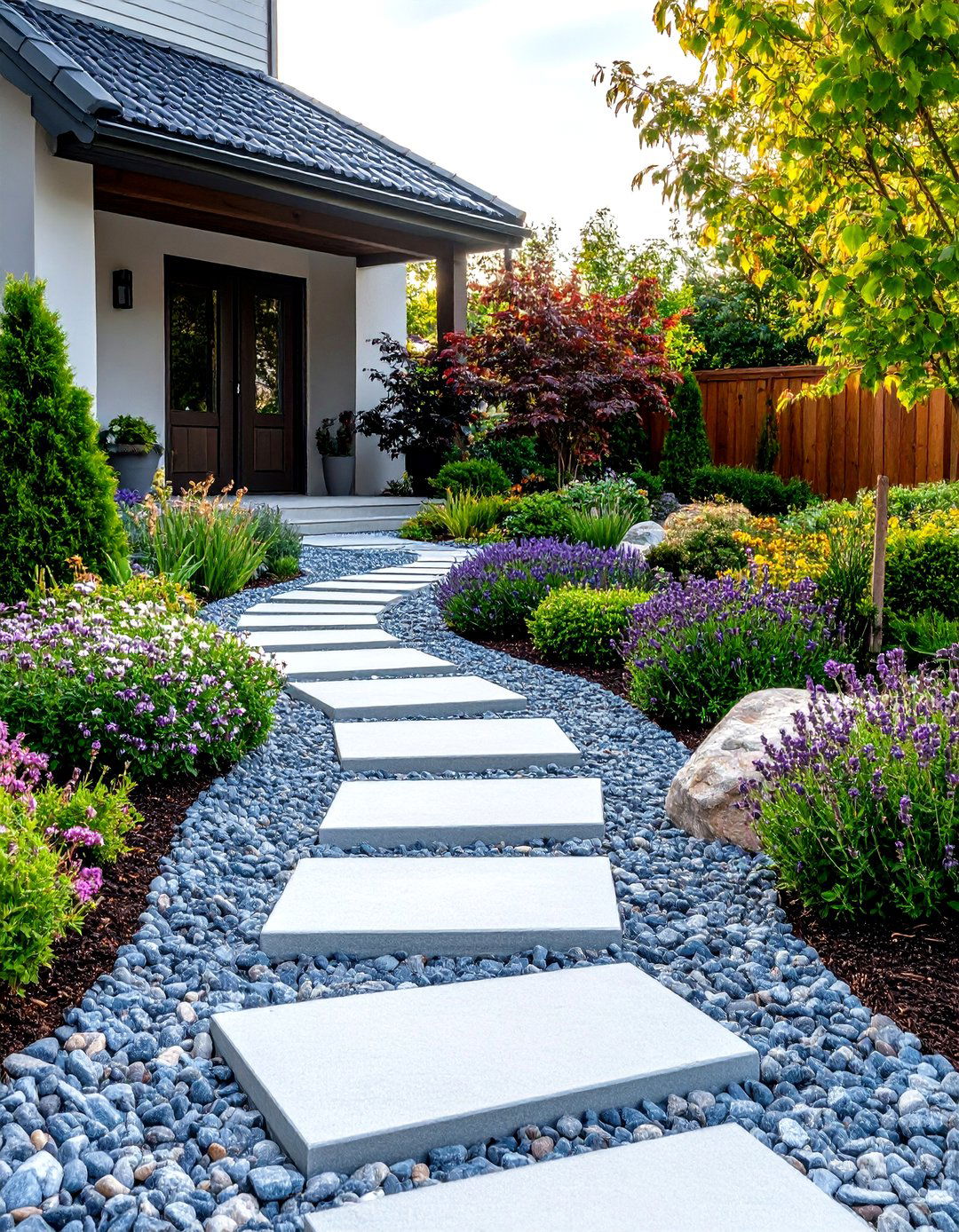 The Gravel and Paver Pathway Rock Garden - 30 front yard landscaping ideas modern rock garden ideas