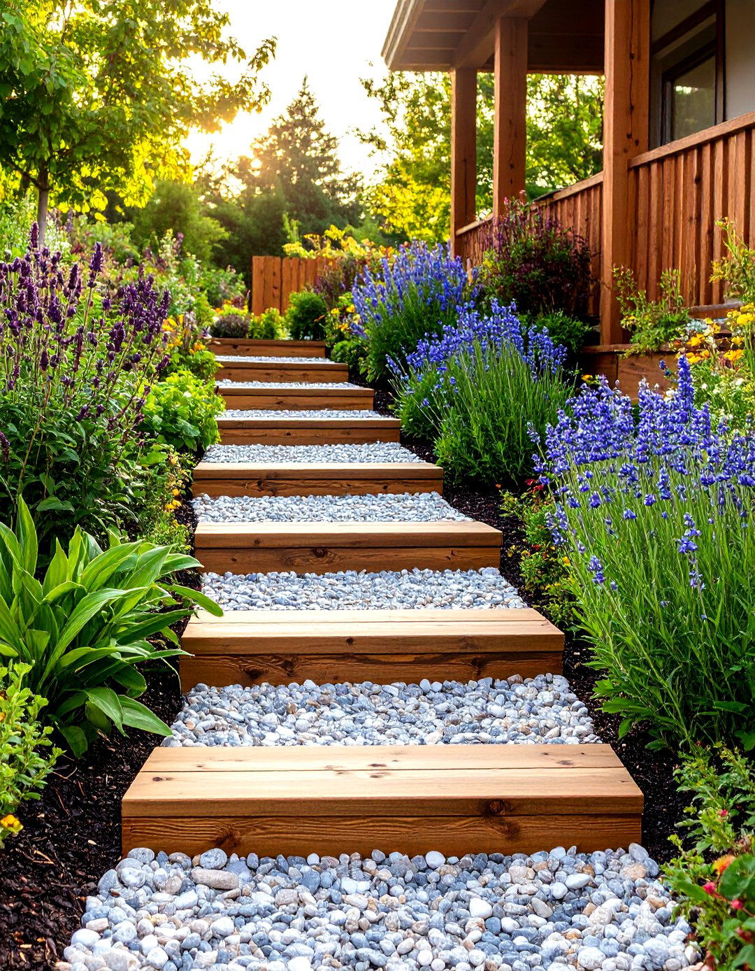 The Gravel and Timber Beam Walkway - 30 front walkway landscaping ideas