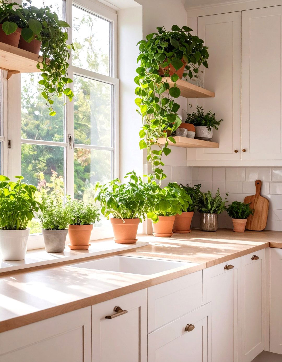 The Greenery Filled Kitchen - 30 cozy kitchen decorating ideas